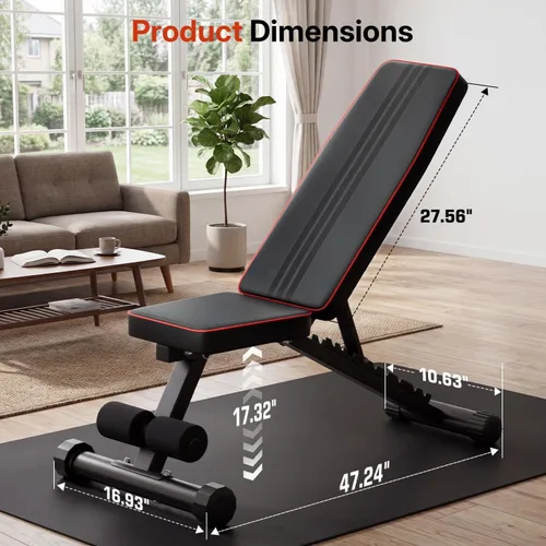 Vista 7 de Banco de pesas ajustable/plegable, banco de entrenamiento de gimnasio en casa de 660 libras, banco de ejercicios de levantamiento de asiento