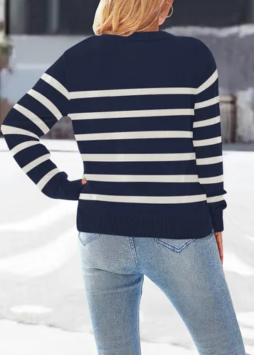 Vista 3 de Suéter a rayas para mujer, de manga larga, cuello redondo, punto acanalado, para otoño e invierno 2023