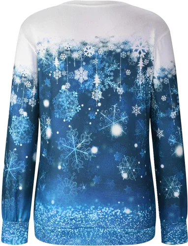 Vista 4 de TUNUSKAT Sudaderas de Navidad para mujer, con estampado de árbol de Navidad, camisas de manga larga, cuello redondo, suéter de Navidad