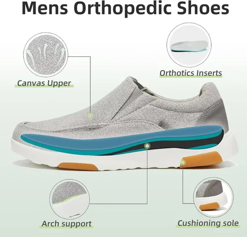 Vista 3 de OrthoComfoot Zapatos ortopédicos cómodos sin cordones para hombre con soporte de arco, mocasines ortopédicos para fascitis plantar, zapatos de lona