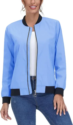 Vista 2 de CRYSULLY Chaquetas bomber para mujer, ligeras, informales, con cremallera, rompevientos de primavera, ropa exterior