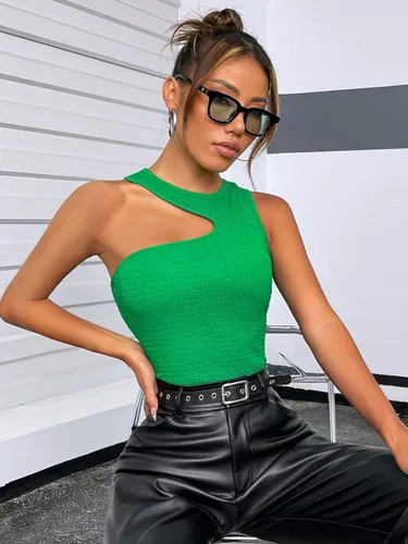 Vista 6 de GORGLITTER Camiseta sin mangas con cuello asimétrico para mujer