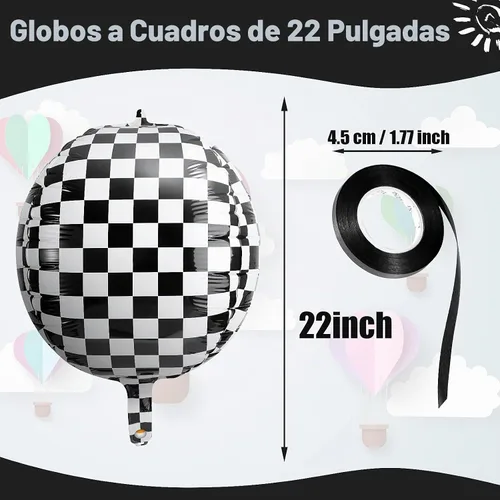 Vista 2 de Zhanmai - 14 globos a cuadros de 22 pulgadas, color blanco y negro, fiesta