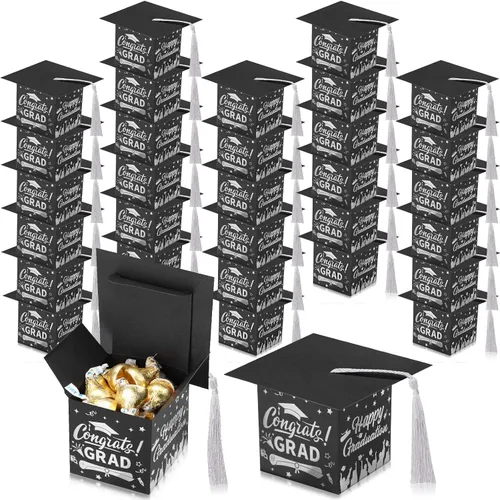Vista 9 de Chuangdi 30 cajas de dulces de fiesta de felicitaciones graduadas, caja de casquillo de bricolaje con borlas para regalo de graduación, suministros