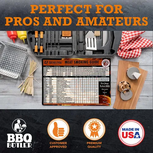 Vista 4 de Bear Paws Imán de guía para ahumar carne - Accesorios para ahumadores - Tabla de referencia rápida para ahumar parrilla/barbacoa - Asas de madera