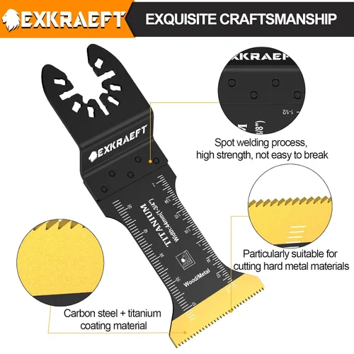 Vista 5 de EXKRAEFT 18 cuchillas oscilantes de titanio, cuchillas multiherramienta universales profesionales para madera, plástico y metal, kits de cuchillas