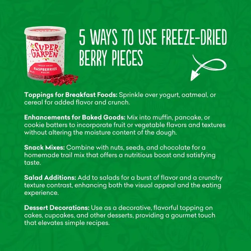 Vista 8 de Super Garden Piezas de fresa y frambuesa liofilizadas, sabrosas y nutritivas trozos de fresa y frambuesa liofilizadas, sin gluten, conservantes ni