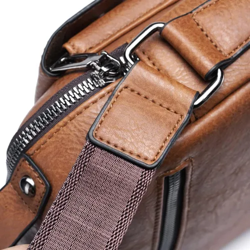 Vista 5 de Bolso de hombro pequeño de cuero para hombres y mujeres, para viajes al aire libre, negocios