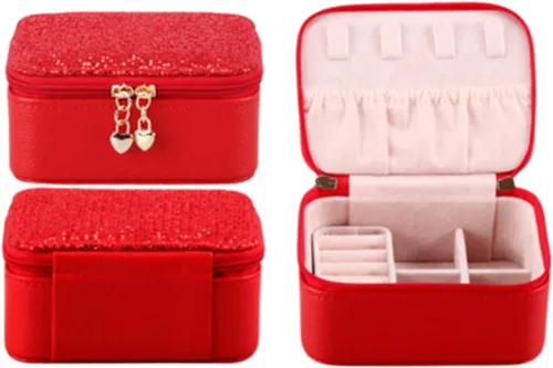 Vista 8 de AILONMEI Pequeña caja organizadora de joyas para mujeres, minicajas de joyería de cuero portátiles, almacenamiento de aretes, anillos de viaje