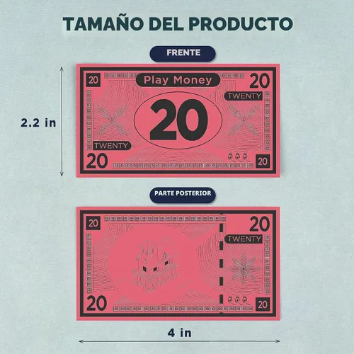 Vista 5 de Queensell Dinero de juego adecuado para juegos de mesa Monopoly – 480 piezas de 60 billetes de cada denominación – Papel de impresión de doble cara