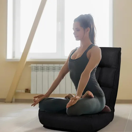 Vista 9 de COSTWAY Sillón plegable de suelo, silla de juegos de suelo con cabezal ajustable de 5 posiciones y respaldo ajustable de 4 posiciones, sofá Negro