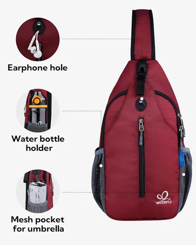 Vista 90 de Waterfly - Mochila cruzada tipo bandolera para viajes y caminatas, bolsa de pecho, Gris, talla única