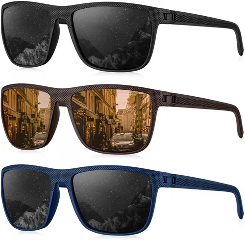 Vista 21 de KALIYADI Gafas de sol polarizadas para hombre, gafas de sol ligeras con protección UV para conducir, pescar y jugar golf (3 unidades) Negro