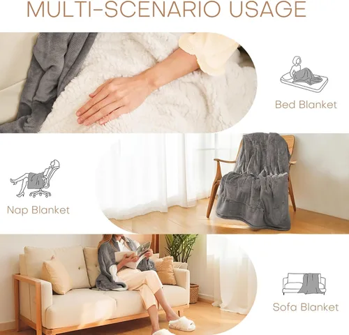 Vista 3 de Manta térmica eléctrica tipo throw tamaño 50"x60" - Tela de franela y sherpa de doble cara, 6 ajustes de calor y 3 horas de apagado automático
