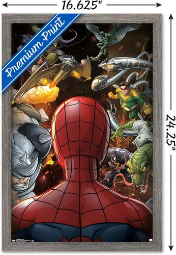 Vista 3 de Trends International Marvel Comics - Póster de pared de Spider-Man - Villains, 14.725 x 22.375 pulgadas, versión enmarcada de madera de granero
