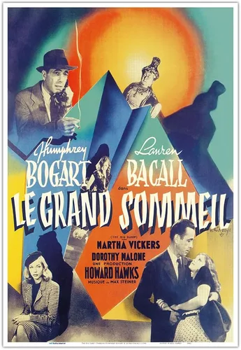 Vista 10 de The Big Sleep (Le Grand Sommeil) Starring Humphrey Bogart & Lauren Bacall - Vintage French Film Noir Movie Poster by Vicente Cristellys c.1946