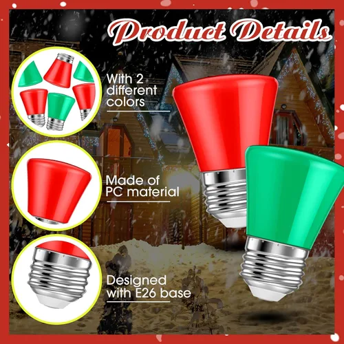 Vista 3 de 25 bombillas LED de Navidad de 2 W de repuesto para tira de luces al aire libre, base E26, plástico impermeable, S14, bombilla LED S14 para boda