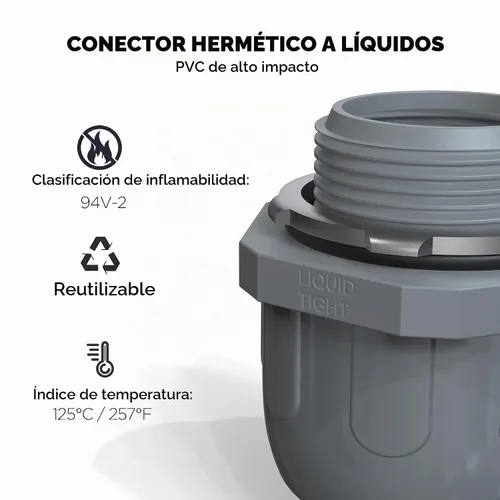 Vista 2 de Conectores de conducto, conector hermético de líquido de 1/2 pulgada NPT no metálico para accesorios de conducto flexibles eléctricos de PVC, 180