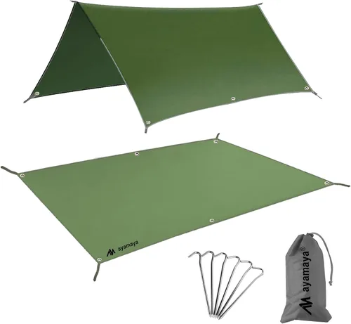 Vista 8 de AYAMAYA Tent Footprint, PU 3000 Waterproof Tent Ground Cloth Large Size for 2-8 Person Family Camping Tents Ground Sheet Mat with 6 Tent Stakes for