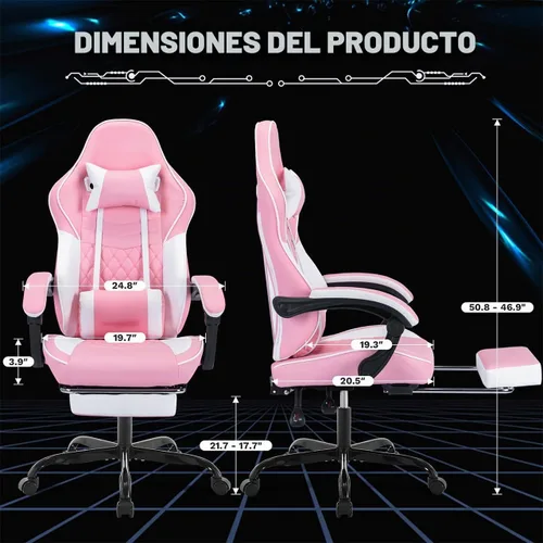 Vista 3 de Silla de escritorio para juegos para adultos, silla ergonómica para juegos Rosa + blanco