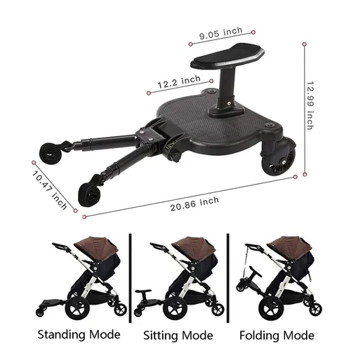 Vista 9 de Tabla universal para cochecito con asiento desmontable, apto para la mayoría de marcas de cochecitos, tabla de pie para cochecito, soporta niños