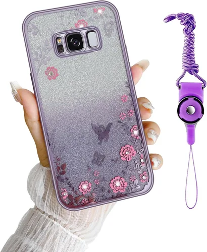 Vista 19 de Funda para Samsung Galaxy S8, Samsung S8 para mujer, cambio gradual con purpurina, cristal suave, TPU mariposa, floral, corazón, transparente, funda