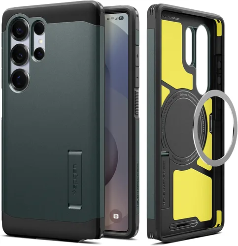 Vista 14 de Spigen Funda para Galaxy S25, Tough Armor MagFit [Kickstand] [Compatible con MagSafe] [Protección de grado militar] - Abyss Green Abyss Verde