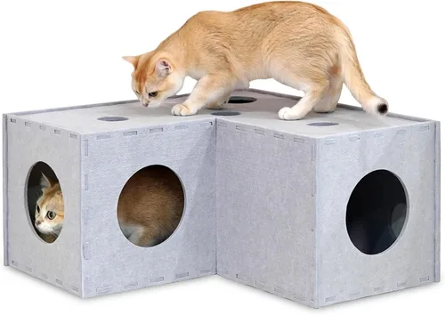 Vista 10 de PETKARAY Túnel para gatos, cueva original para gatos de interior, tubos y túneles de juego para gatitos grandes, juguete de fieltro suave con Beige