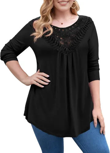Vista 2 de a.Jesdani - Blusas plisadas con encaje de manga corta para mujer, talla extragrande estilo túnica, para verano, tallas M - 4XL
