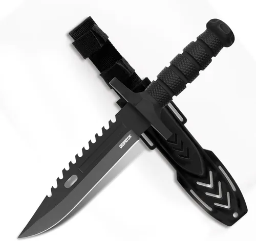 Vista 14 de Cuchillo de caza Dispatch de hoja fija con vaina, juego de cuchillos de supervivencia de 12" y 8" para hombres, cuchillo táctico Bowie con mango