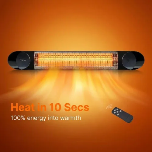 Vista 11 de Veito Blade Calentadores 1500W (Negro) IP55 weatherproof carbon infrared heater with remote. Premium indoor & outdoor wall mount for patios, homes