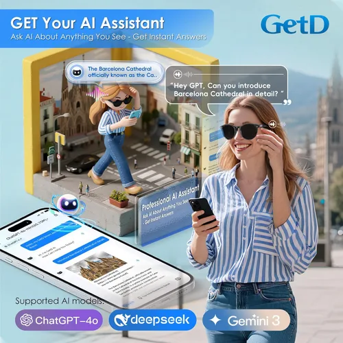 Vista 4 de GetD Lentes de acetato inteligentes AI 2026, gafas de sol Bluetooth con ChatGPT y traductor en tiempo real de 145 idiomas, lente polarizada