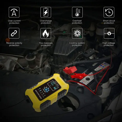 Vista 4 de Cargador rápido de batería de coche de 12 V/24 V y 10 amperios para baterías húmedas/GEL/SLA/LiFePO4/plomo-ácido/AGM, cargador de batería