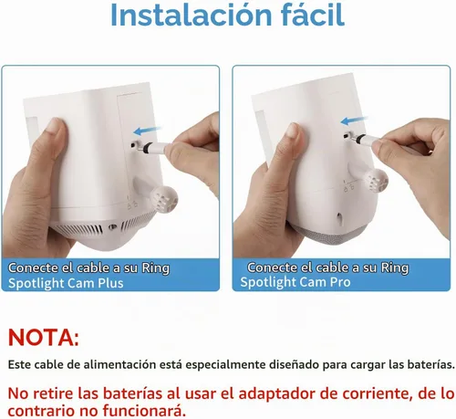 Vista 4 de ALERTCAM - Adaptador de corriente para Ring Spotlight Cam Plus/Pro (batería) y Ring Outdoor Cam Plus (batería), con cable plano de 25 pies/24.6 ft