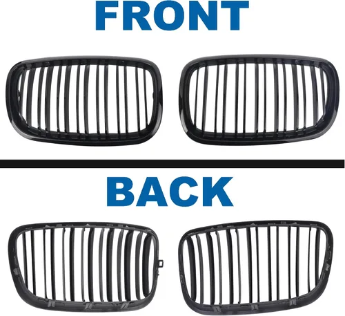 Vista 6 de Parrilla de riñón para parachoques delantero, color negro brillante, compatible con BMW X5 E70 X6 E71 2007-2014 doble listón doble línea