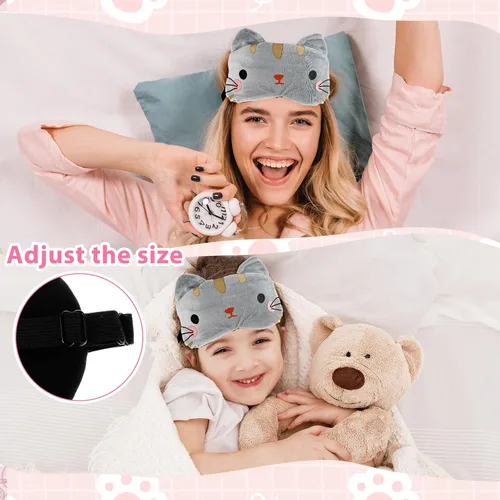 Vista 4 de WLLHYF Linda máscara de ojos para dormir, suave felpa con dibujos animados de gato, cómoda cubierta de ojos de animales, divertida y novedosa sombra