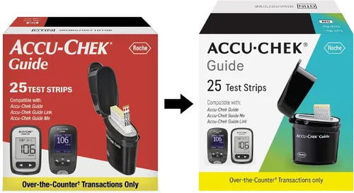 Vista 2 de Accu-Chek Guide Tiras de prueba de glucosa para prueba de azúcar en sangre en diabéticos (paquete de 25)