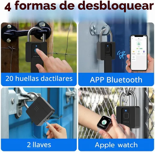 Vista 2 de Candado de huellas dactilares, Dhiedas Pad Lock con huella dactilar Bluetooth llave impermeable resistente cerradura de combinación para valla al