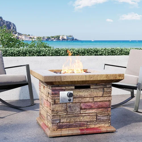Vista 12 de SUNBURY Hoguera de Propano al Aire Libre, Hoguera de Gas para Patio Exterior, Mesa de Fuego al Aire Libre de Piedra, Columna de Fuego 40,000 BTU