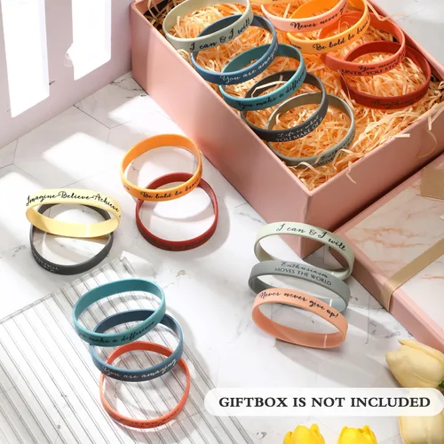 Vista 4 de Sieral 50 Piezas Pulseras Inspiracionales de Goma Motivacionales Regalos de Agradecimiento a Granel para Estudiantes Mujeres Hombres Pulseras