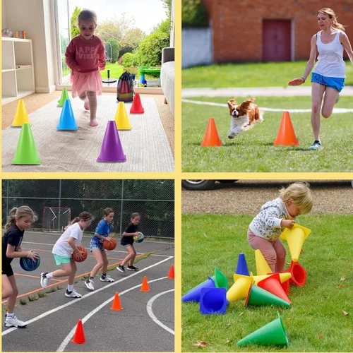 Vista 6 de Conos de fútbol de 7 pulgadas para entrenamiento, paquete de 36 conos pequeños de plástico para niños, patinaje, baloncesto, fútbol, práctica, 6
