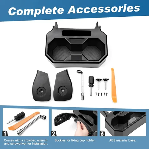 Vista 6 de Karltys Portavasos para asiento trasero de automóvil, bandeja organizadora de portavasos trasera fija con herramientas, accesorios interiores
