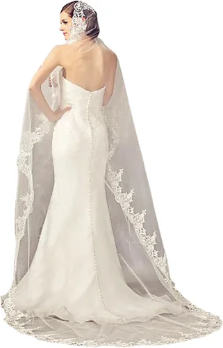 Vista 2 de Babyonline Wedding Veils White Ivory Lace Edge Cathedral Length Wedding Bridal VeilComb