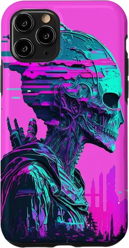 Vista 22 de iPhone 14 Pro Max Cool Retro Alien Sunset Tropical Trippy Vaporwave Sky Art Case