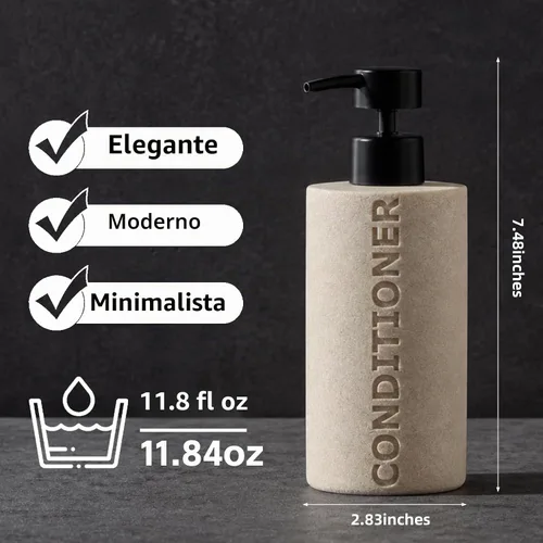 Vista 3 de Shampoo and Conditioner Dispenser,11.84OZ, 2 PCS,Sandstone Look,Beige