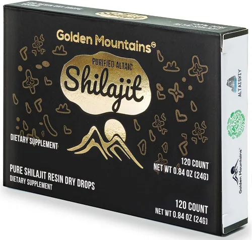 Vista 2 de Siberian Green Gotas secas Shilajit Pure de alta calidad Altai Golden Mountains - 120 unidades (200 mg) Auténtico certificado de seguridad y calidad