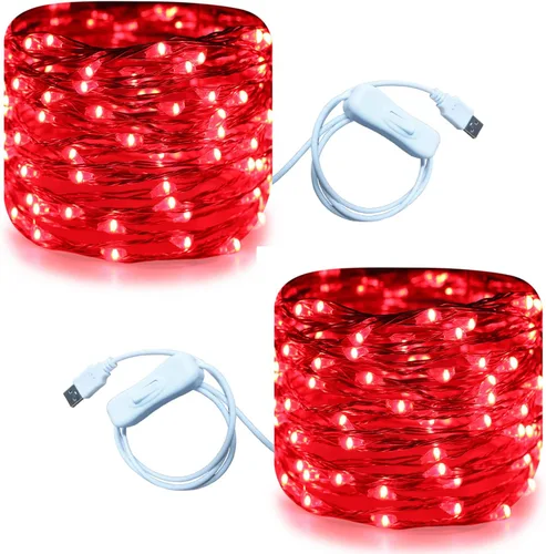 Vista 16 de RUICHEN Guirnalda de luces LED USB de 20 pies con interruptor de encendido/apagado, luces de alambre de cobre impermeables para dormitorio, pared