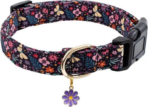 Vista 20 de Faygarsle - Collar de algodón para perros, collar de diseñador para hembras, tamaños pequeños, medianos y grande, diseño de flores con dijes de Beige