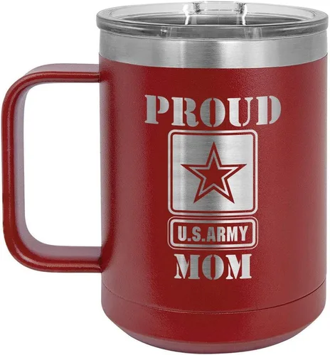Vista 16 de PROUD ARMY MOM BLACK Taza de café de 15 oz con tapa deslizante Taza de café de viaje aislada Ideas de regalos del día de la madre de hijo o hija