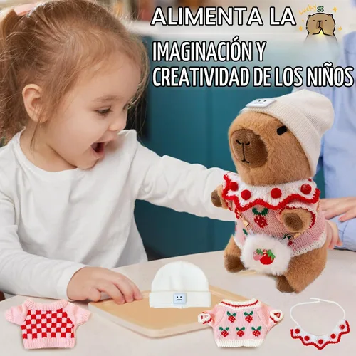 Vista 5 de Capybara - Lindo peluche de peluche para niños y niñas, juego de 10 piezas, 9 prendas y accesorios, juguete de peluche Kawaii, peluche suave